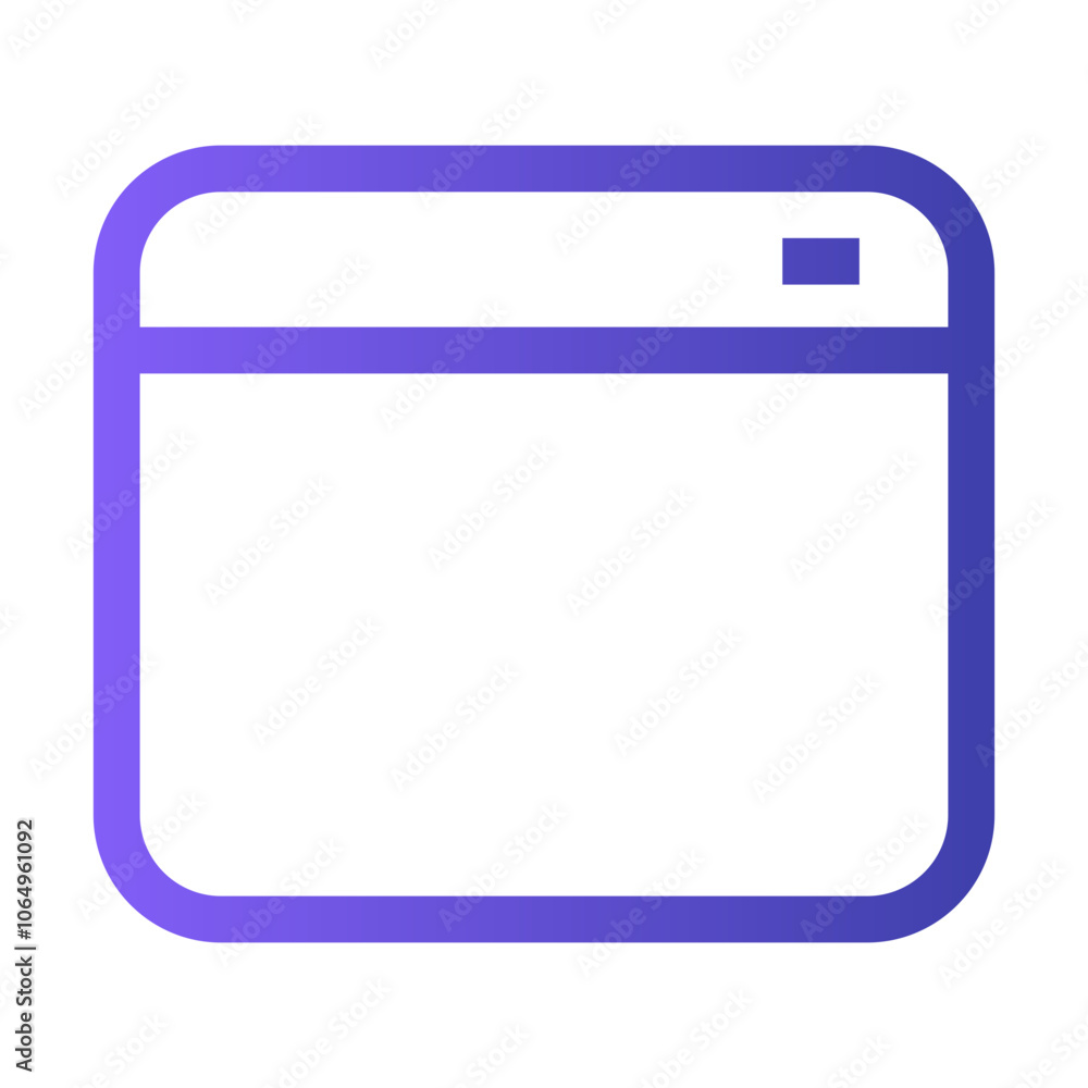 A minimalist purple web browser window icon on a clean white background representing online navigation A minimalist purple web browser window icon on a clean white background representing online navigation