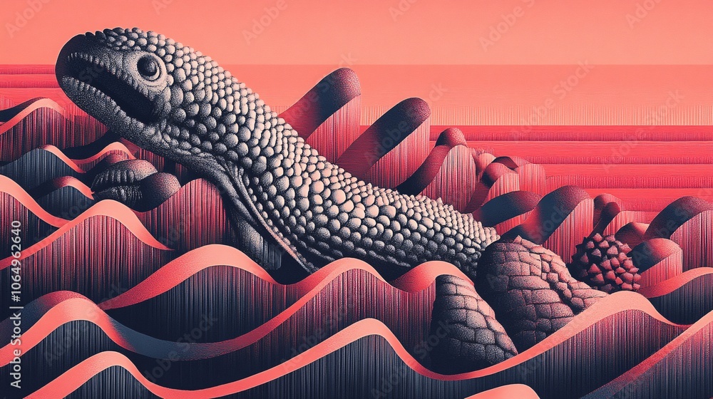 Naklejka premium Reptilian Odyssey: A Surreal Coral Reef Journey