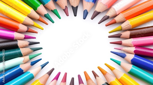 Colorful Circle of Pencils on White Background
