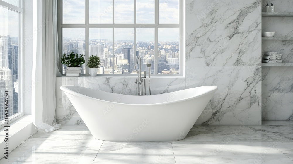Modern Bathroom with Stunning City View Modern Bathroom with Stunning City View