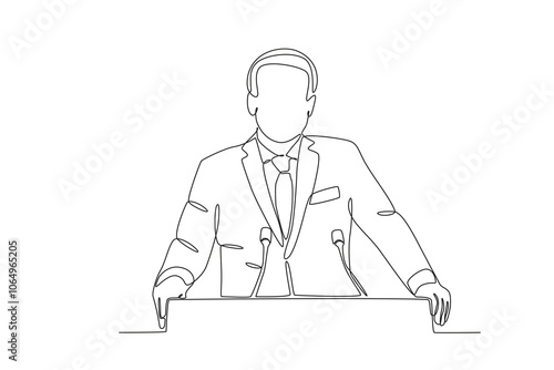 Single continuous line drawing Professional Loyer, Diplomacy, The President makes a speech at a diplomatic event
