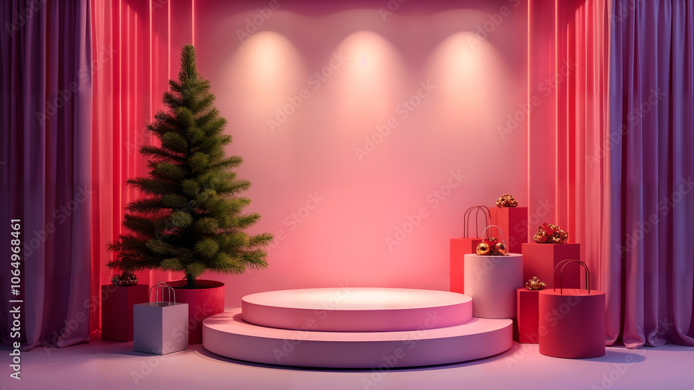 Holiday Podium with Neon Lights and Gifts Holiday Podium with Neon Lights and Gifts