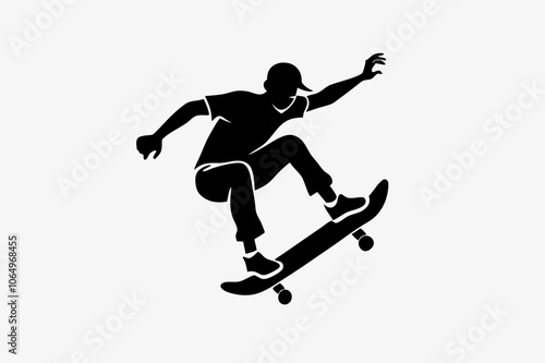 "Skateboarder in Action Silhouette Vector with Trick