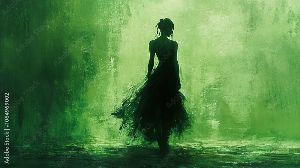 Mysterious Woman in Green: A Dreamlike Silhouette Painting Mysterious Woman in Green: A Dreamlike Silhouette Painting