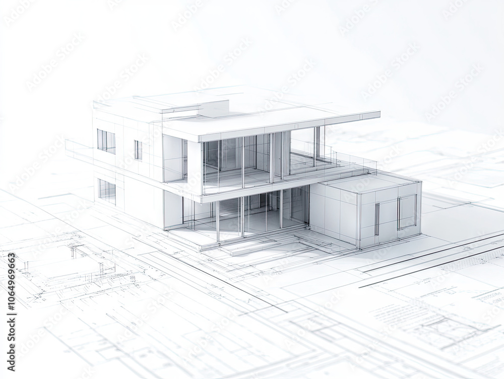 Fototapeta premium 3d model of a house on blueprint