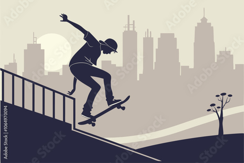 "Skateboarder in Action Silhouette Vector with Trick