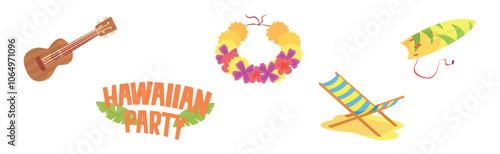 Hawaiian Party Symbol and Object Colorful Vector Set