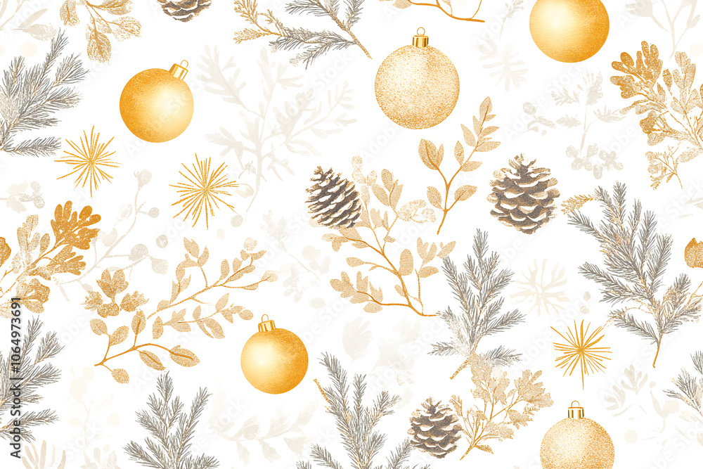 Fototapeta premium Seamless Xmas pattern with Christmas ball ornament on Christmas tree