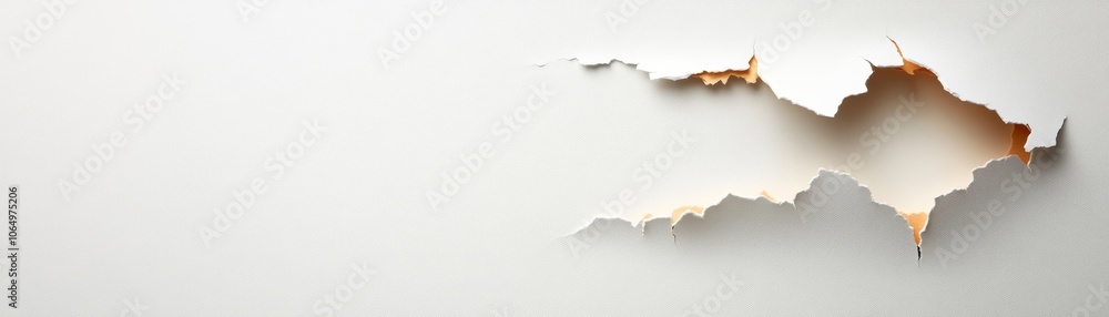 Torn paper edge texture on white background, blank ripped page with ...