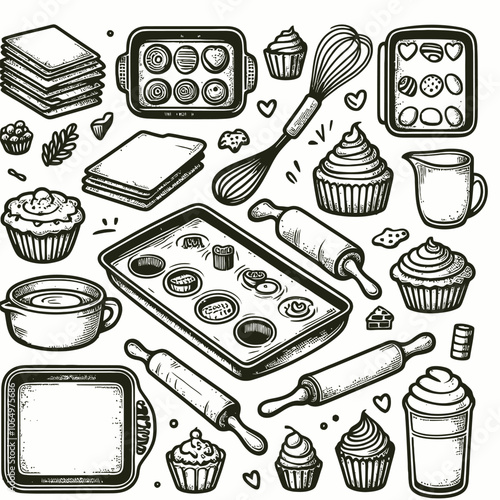 Baking sheets set doodle vector 