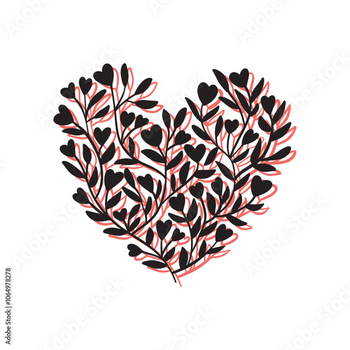 heart shape with leaves. vector illustration isolated on a white background