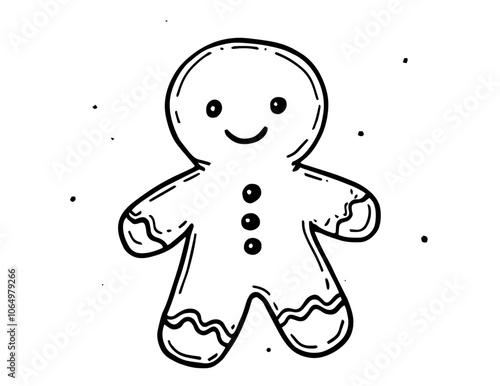 festive gingerbread man with buttons and smile - black vector