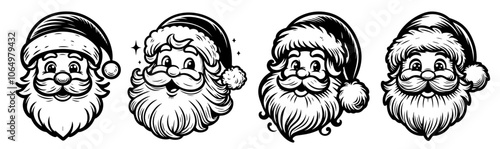 classic Santa Claus face illustration, capturing the essence of holiday cheer and nostalgia black vector