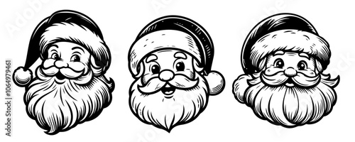 vintage-inspired Santa Claus head sketch, capturing the classic warmth and magic of Christmas black vector