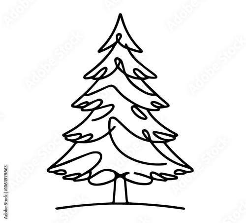 elegant line art of a Christmas tree, perfect for modern holiday decor and seasonal designs black vector