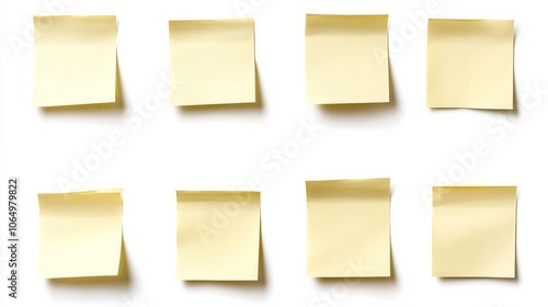 a grid of 9 post it notes, all post it notes are yellow, white background, AI Generative