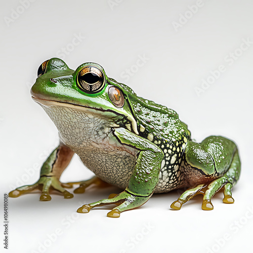 simple green frog with full body view, showcasing its unique features and vibrant colors. This comic style illustration captures frog playful expression and detailed texture photo