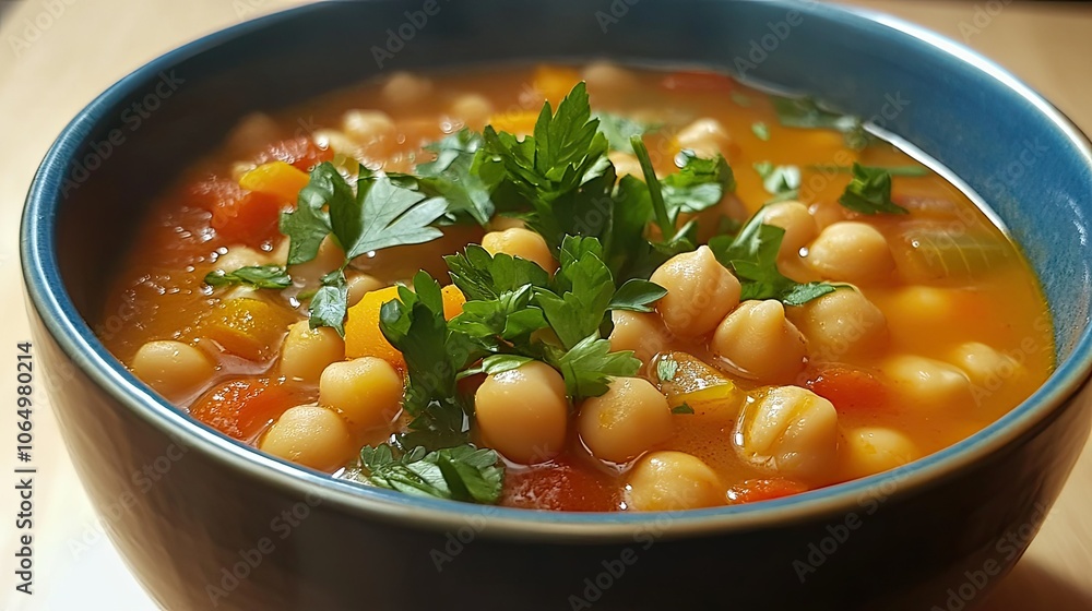 Delicious Chickpea Stew in a Bowl with Fresh Herbs Delicious Chickpea Stew in a Bowl with Fresh Herbs