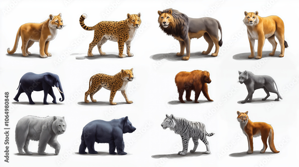 Obraz premium Collection of illustrated wild animals on white background