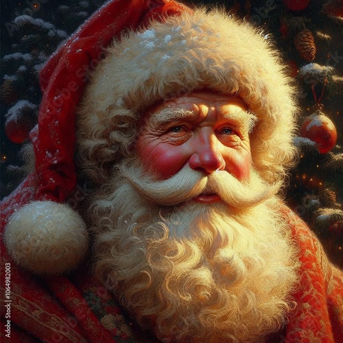 Classical oil portrait painting of Santa Claus during Christmas season photo