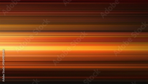 Abstract blurred background with colorful stripes of light on dark orange and black, horizontal lines with gradient effect, glowing and flowing in motion