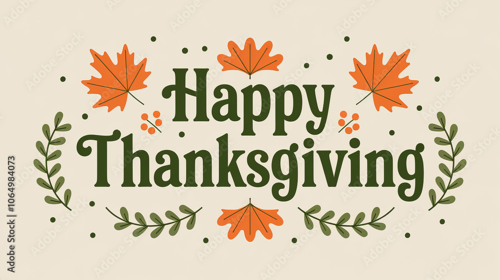 Obraz premium Happy Thanksgiving greeting with autumn leaves and sprigs..