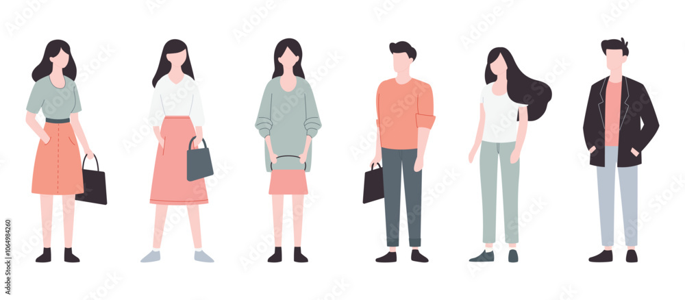 Men and women stand in different poses isolated on white background Men and women stand in different poses isolated on white background