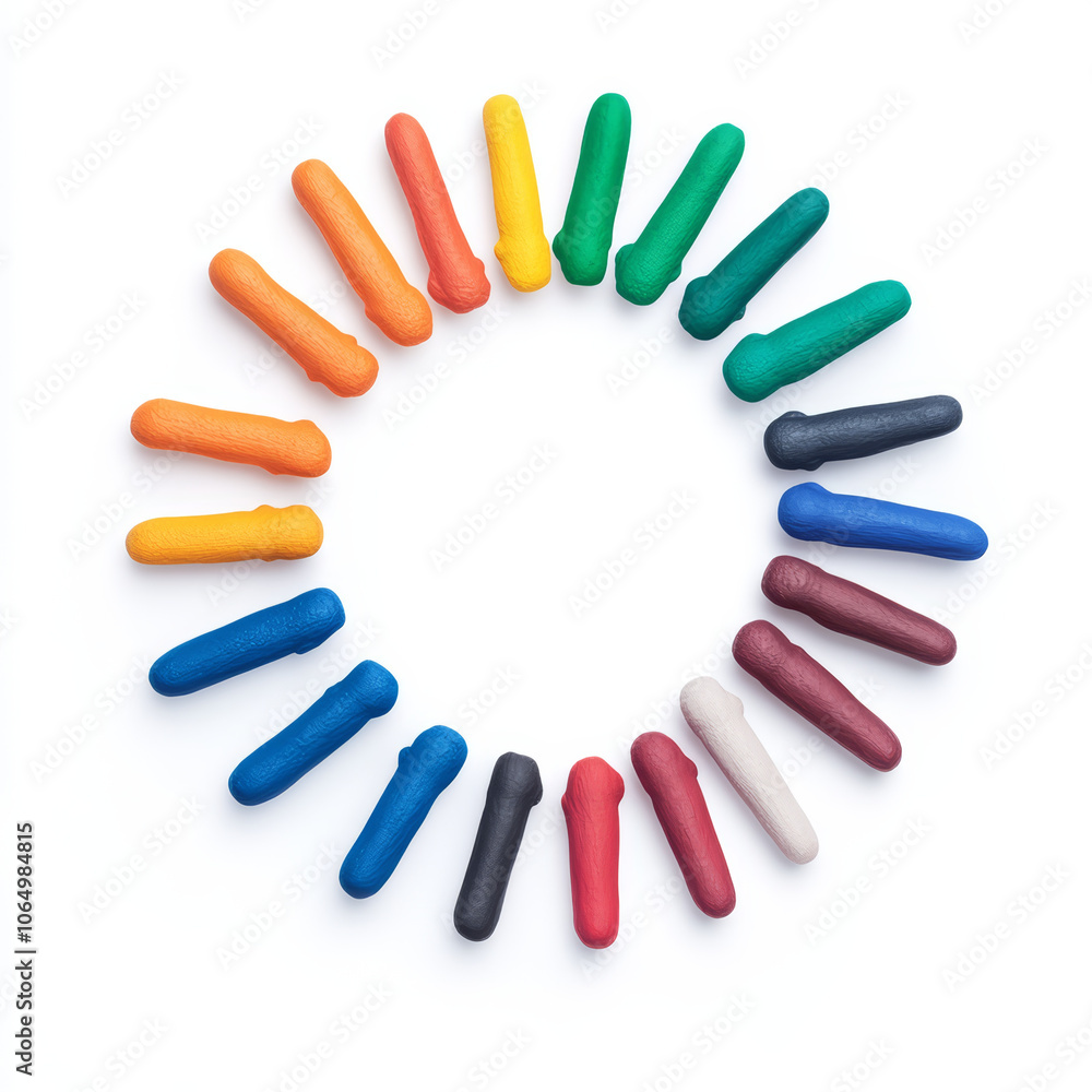 Colorful clay modeling tools arranged in circular pattern, showcasing diversity in art supplies. Perfect for creative projects and artistic expression Colorful clay modeling tools arranged in circular pattern, showcasing diversity in art supplies. Perfect for creative projects and artistic expression