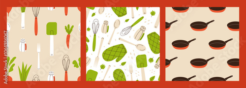 Kitchen appliances seamless pattern set