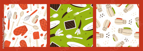 Cooking seamless pattern set