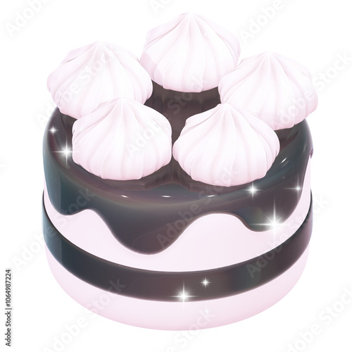 Cute 3d glossy black cake dessert illustration