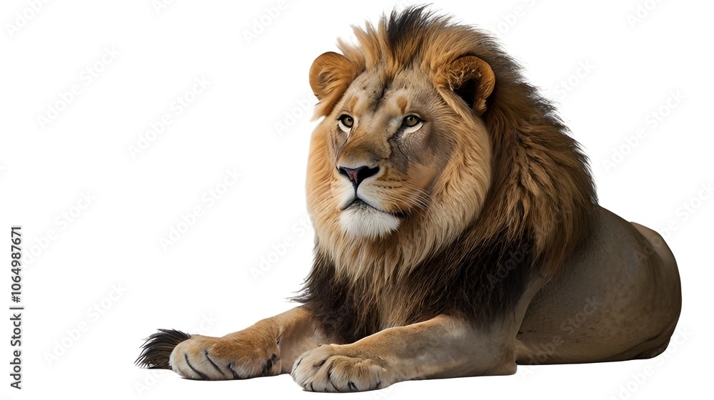 Obraz premium a lion sitting on a white background.