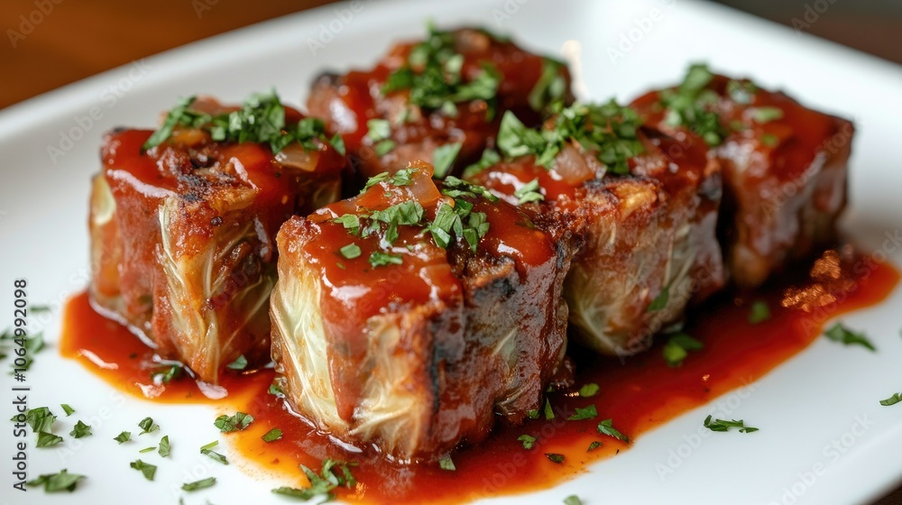 Mouthwatering Stuffed Cabbage Rolls on White Plate