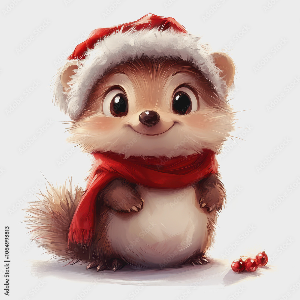 Festive Hedgehog on White Background Festive Hedgehog on White Background