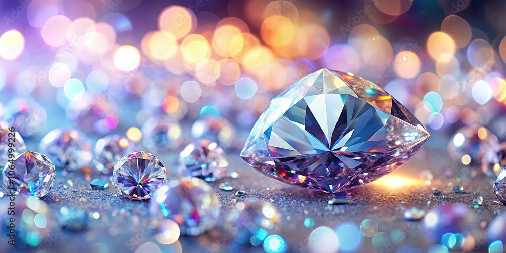 Close up of shimmering diamond and precious gems on soft light background, sparkling, luxurious, jewelry, gemstones Close up of shimmering diamond and precious gems on soft light background, sparkling, luxurious, jewelry, gemstones