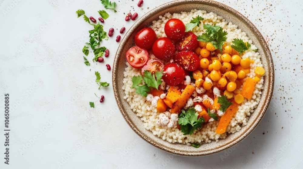 Vibrant Bowl of Fluffy Couscous with Fresh Vegetables Vibrant Bowl of Fluffy Couscous with Fresh Vegetables
