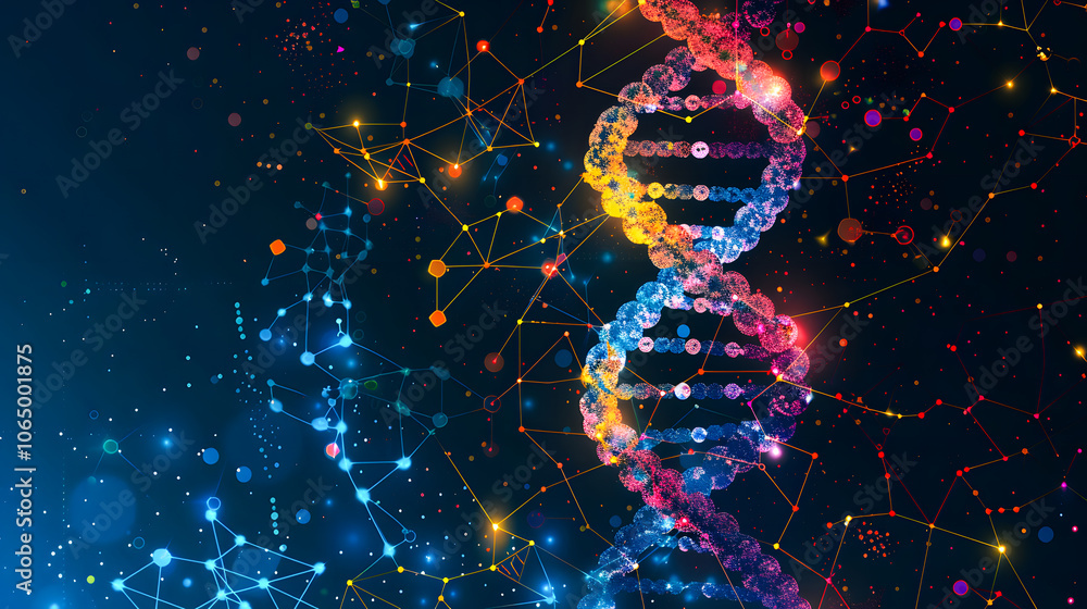 A vivid painting depicting a double strand of intertwined colorful strands, DNA double helix in vibrant colors A vivid painting depicting a double strand of intertwined colorful strands, DNA double helix in vibrant colors