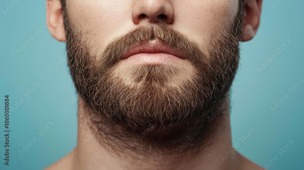 Close-up portrait of a man with a well-groomed beard against a blue background. Close-up portrait of a man with a well-groomed beard against a blue background.