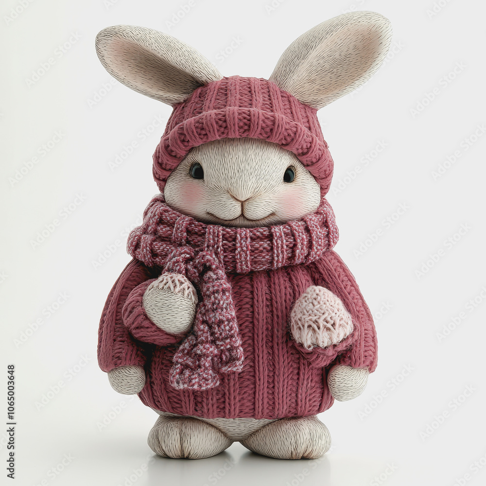 Fototapeta premium Cute Winter Bunny on White Background