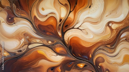 A stunning abstract painting featuring swirling brown and cream colors, reminiscent of organic shapes and flowing lines, perfect for modern decor