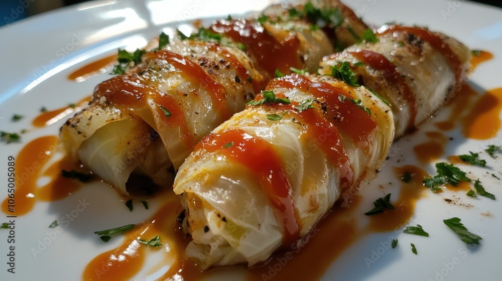 Artistic Close-Up of Cabbage Rolls on Plate Artistic Close-Up of Cabbage Rolls on Plate