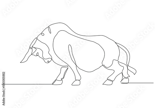 Continuous single line sketch drawing of angry bull cow buffalo wild mammal animal wildlife editable stroke vector illustration