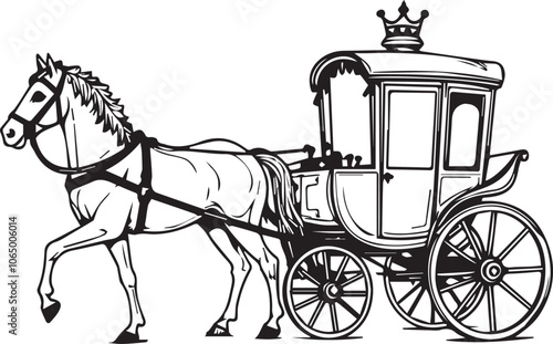 The illustration shows a baby carriage for a princess with a horse. Vector graphics of a carriage for a princess on a white background.