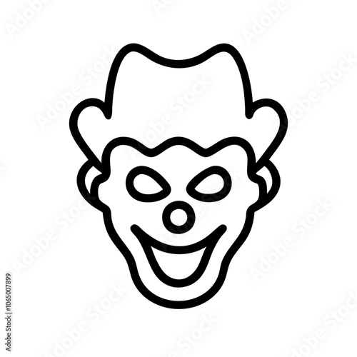 Outline icon of a psychopathic clown, suitable for Halloween designs.