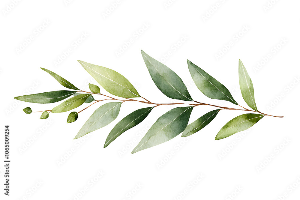 Fototapeta premium Watercolor green eucalyptus branch isolated on white 