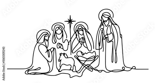 minimalist holy family with star, perfect for nativity-themed holiday designs black vector