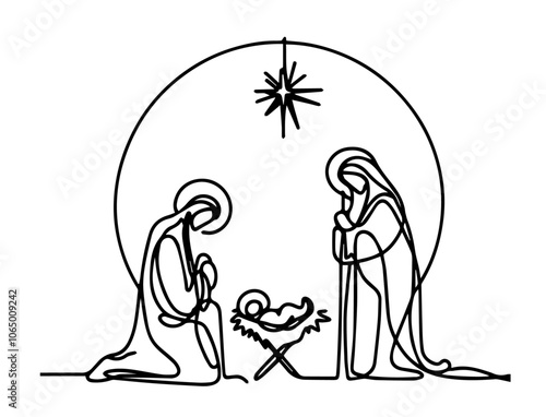 minimalist holy family with star, perfect for nativity-themed holiday designs black vector