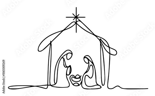 minimalist holy family with star, perfect for nativity-themed holiday designs black vector