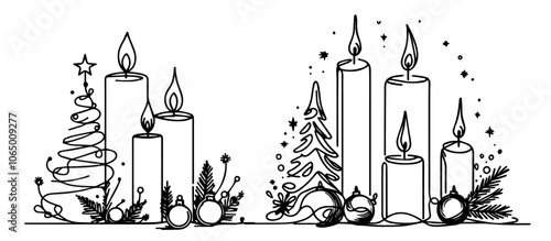 artistic Christmas candle scene with holly and ornament, perfect for festive cards and decor black vector