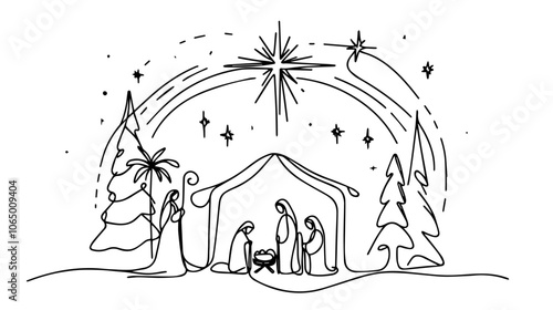 minimalist holy family with star, perfect for nativity-themed holiday designs black vector